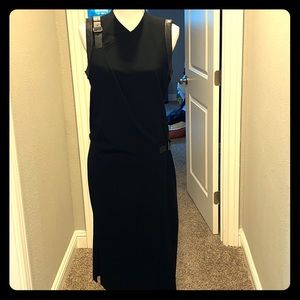 Helmut Lang leather sleeve and belted dress